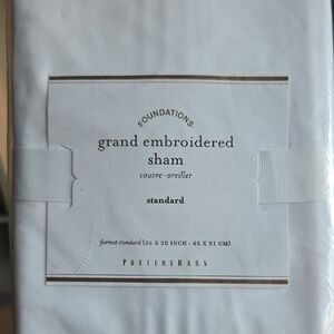 Pottery Barn Grand White Embroidered Sham Green Trim